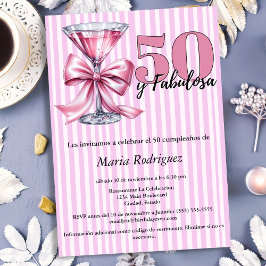 50 y Fabulosa ピンクマティーニ スペイン語 50歳の誕生日 招待状