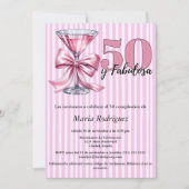 50 y Fabulosa ピンクマティーニ スペイン語 50歳の誕生日 招待状 (正面)