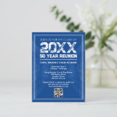 50 Year High School Reunion Retro Blue Varsity QR ポストカード (スタンド正面)