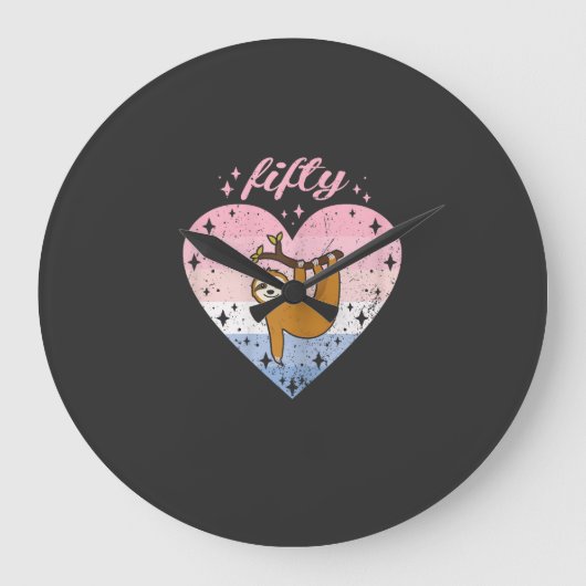50 Year Old Cute Sloth Birthday Girl 50th B-day T- ラージ壁時計 (正面)