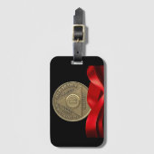 50 Year Sober Recovery Anniversary Coin Red Ribbon ラゲッジタグ (正面縦)