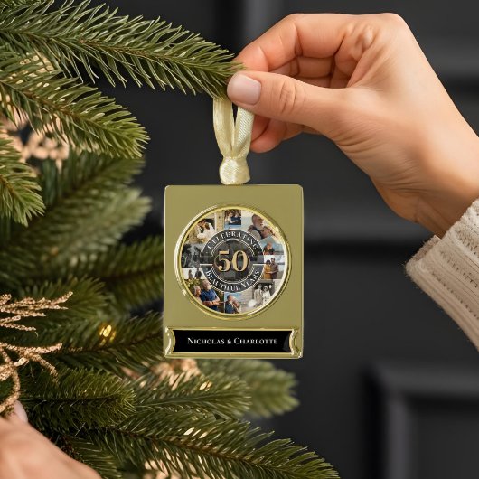 50 Years Golden Anniversary Infinity Photo Collage ゴールドプレートバナーオーナメント