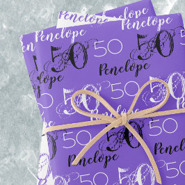 50 years Purple 50th birthday Add Names ラッピングペーパーシート