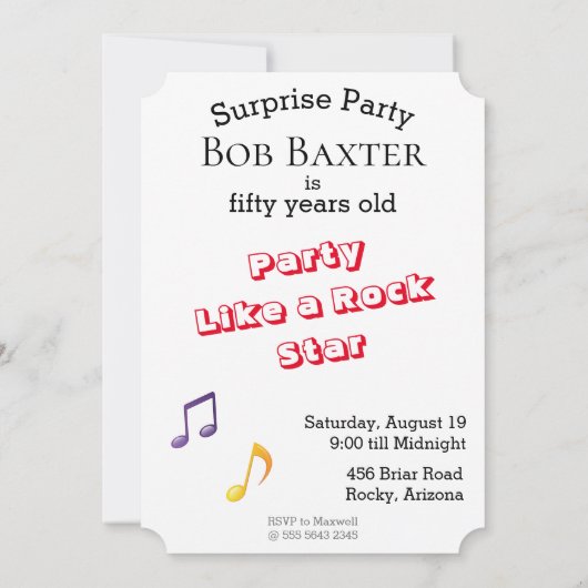 50Mens 🎸🤣ロックスター誕生日ギターファンキーおもしろい 招待状 (裏面)