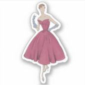 50sおよび60sファッションイラストレーションドレスステッカー シール (正面)