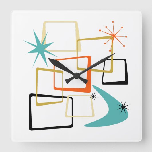 50sアトミックスクウェアズブーメランスターバストミッドセンチュリー スクエア壁時計 (正面)