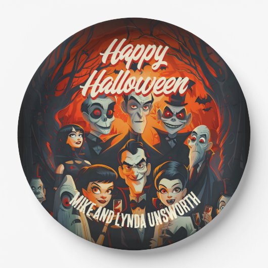 50sコスチュームとカクテルヴィンテージハローウィンパーティ ペーパープレート (正面)