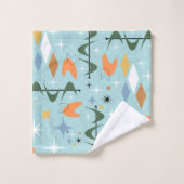 50sモダン抽象芸術スターバスト青 バスタオルセット (ウォッシュタオル)