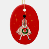 50sヴィンテージクリスマスガールオーバルオーナメント セラミックオーナメント (裏面)