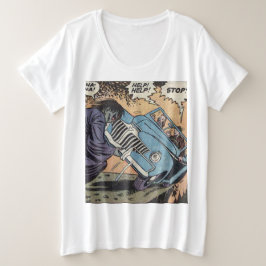 50sヴィンテージホラー漫画 プラスサイズTシャツ