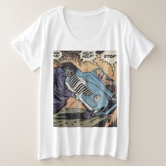 50sヴィンテージホラー漫画 プラスサイズTシャツ (デザイン正面)