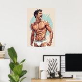 50sヴィンテージ – ハンサムな男のポーズ ポスター (ホームオフィス)