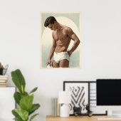 50sヴィンテージ – ハンサムな男のポーズ ポスター (ホームオフィス)