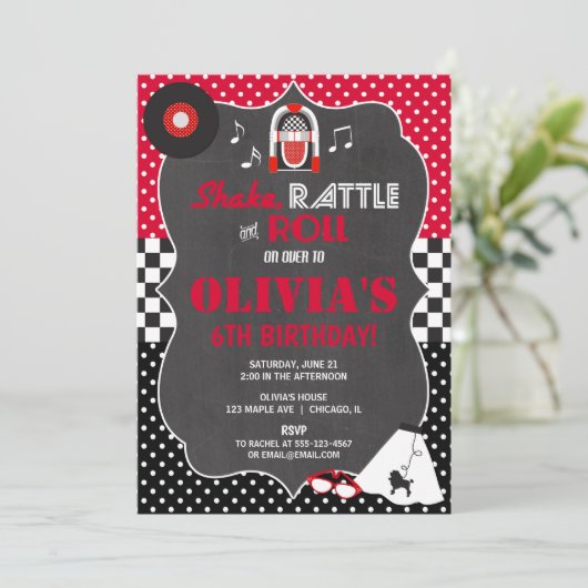 50s五十年代のソックスのホツプの石ロール誕生日の招待 招待状 (スタンド正面)