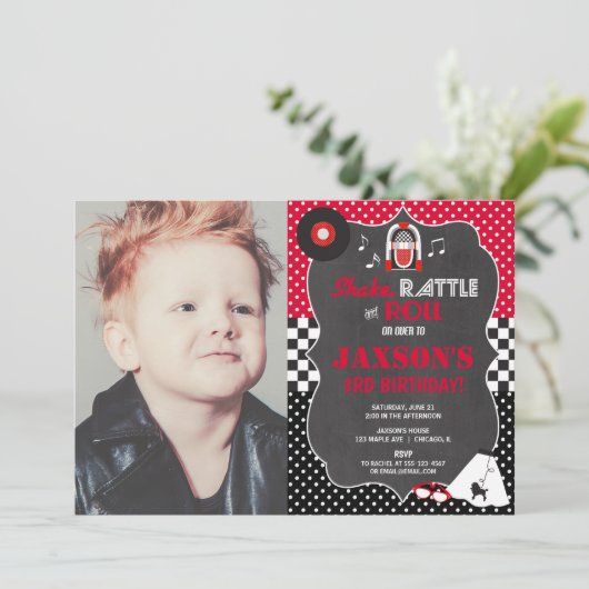 50s五十年代のソックスのホツプの石ロール誕生日の招待 招待状 (スタンド正面)