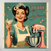 50s漫画ブックスタイルおもしろいグルメdivaキッチン ポスター (正面)