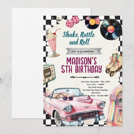 50s retro birthday party invitation 招待状 (正面/裏面)