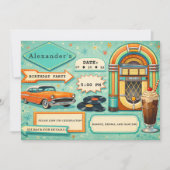 50's Retro Turquoise & Orange Birthday 招待状 (正面)