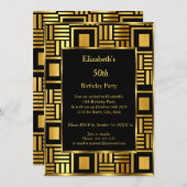 50tアールデコバースデーパーティー金ゴールドブラック招待状 招待状 (正面/裏面)