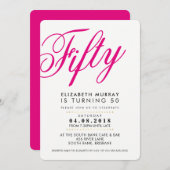 50thはっきりした誕生日パーティー招待状スクリプト黒ピンク 招待状 (正面/裏面)