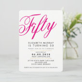 50thはっきりした誕生日パーティー招待状スクリプト黒ピンク 招待状 (スタンド正面)