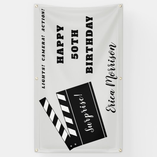 50thまたは任意の年齢の誕生日映画テーマパーティー 横断幕 (縦)
