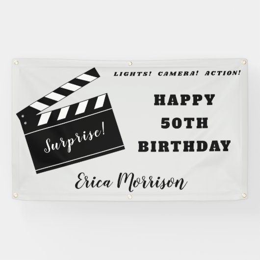 50thまたは任意の年齢の誕生日映画テーマパーティー 横断幕 (横)