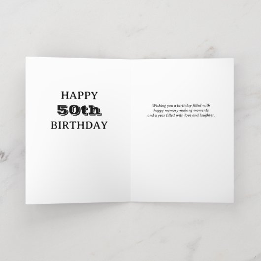 50thまたは任意の年齢の誕生日24フォトコラージュ金ゴールド 箔グリーティングカード (内側レイダウン)