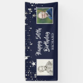 50thまたは任意の誕生日ネイビーブルースター2枚の写真 横断幕 (縦)