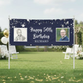 50thまたは任意の誕生日ネイビーブルースター2枚の写真 横断幕