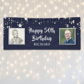 50thまたは任意の誕生日ネイビーブルースター2枚の写真 横断幕