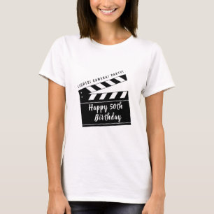 50thまたは任意の誕生日ムービーテーマ白黒パーティー tシャツ