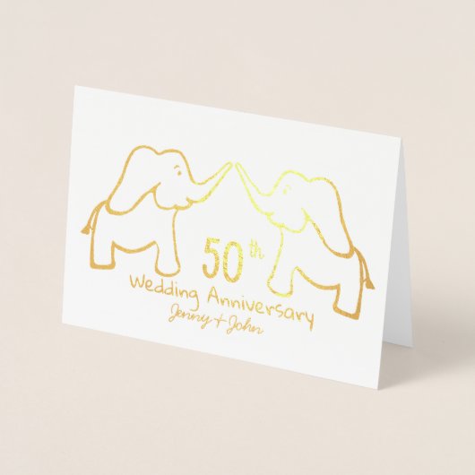 50thまたは任意の金結婚金記念日ゾウ 箔カード (正面)