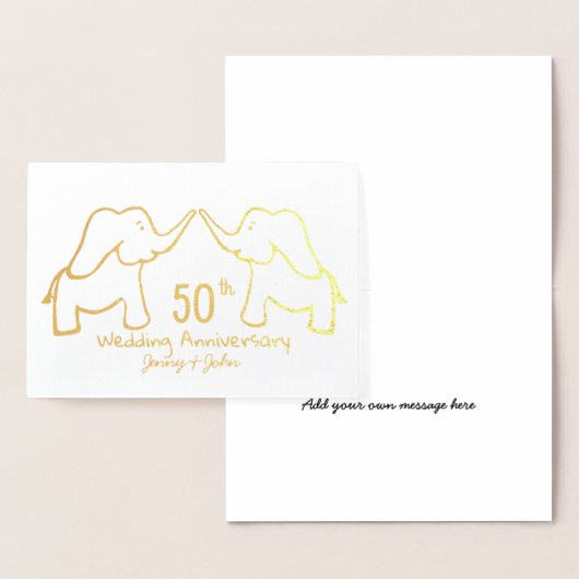 50thまたは任意の金結婚金記念日ゾウ 箔カード (ディスプレー)