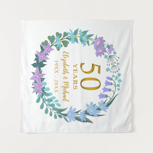 50thアニバーサリーゴールデンフローラブルーベルリース タペストリー (正面(横))