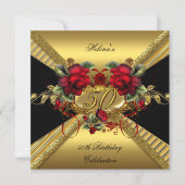 50thエレガントバースデーパーティレッドローゼズ金ゴールドブラック 招待状 (正面)