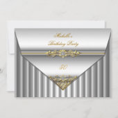 50thエレガントバースデーパーティーシルバー金ゴールドダイヤモンド3 招待状 (正面)