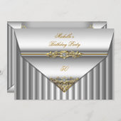 50thエレガントバースデーパーティーシルバー金ゴールドダイヤモンド3 招待状 (正面/裏面)