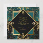 50thエレガントバースデーパーティージード金ゴールドブラック 招待状 (裏面)