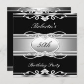 50thエレガントバースデーパーティーブラックシルバー50 招待状 (正面/裏面)