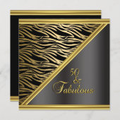50thエレガントバースデーパーティーブラック金ゴールドゼブラ 招待状 (正面/裏面)