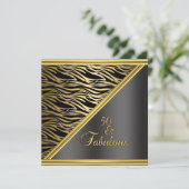 50thエレガントバースデーパーティーブラック金ゴールドゼブラ 招待状 (スタンド正面)