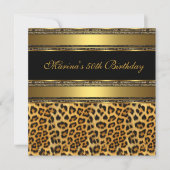 50thエレガントバースデーパーティーブラック金ゴールドチータ2 招待状 (正面)