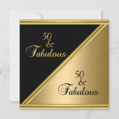 50thエレガントバースデーパーティーブラック金ゴールドフローラ 招待状 (正面)