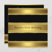 50thエレガントバースデーパーティーブラック金ゴールドマン 招待状 (正面/裏面)