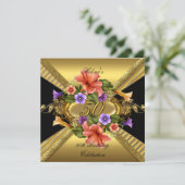 50thエレガントバースデーパーティーペチュニアス金ゴールドブラック 招待状 (スタンド正面)