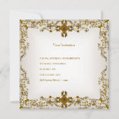 50thエレガントバースデーパーティーホワイトクリーム金ゴールドレース 招待状 (裏面)