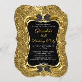 50thエレガントバースデーパーティー金ゴールドゴールデンブラック2 招待状 (正面/裏面)