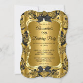 50thエレガントバースデーパーティー金ゴールドゴールデンブラック3 招待状 (正面)