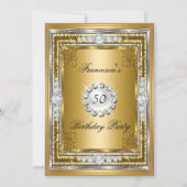 50thエレガントバースデーパーティー金ゴールドシルバーダイヤモンド 招待状 (正面)